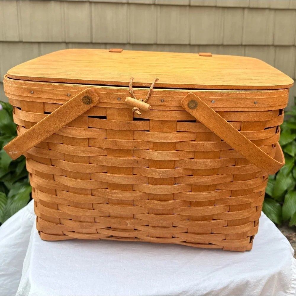 Vintage Signed Longaberger Large Handmade Two Handle Picnic Basket